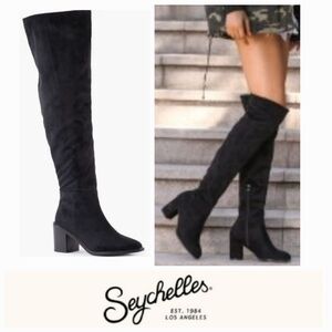 Sexy Chic Seychelles x Anthropologie Black Microsuede OTK Boots